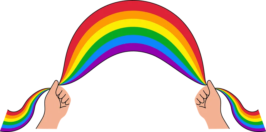 Mãos segurando o arco-íris da bandeira LGBT  Ilustração