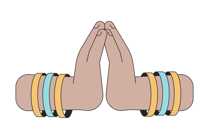 Mãos de oração religiosas indianas  Ilustração