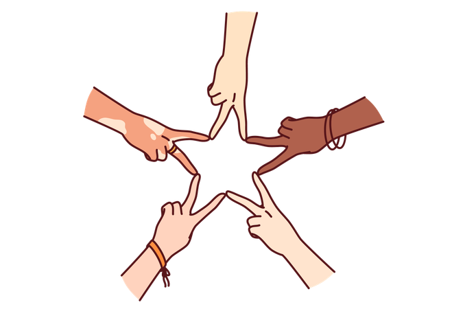 Mãos de pessoas multirraciais fazendo estrela  Ilustração