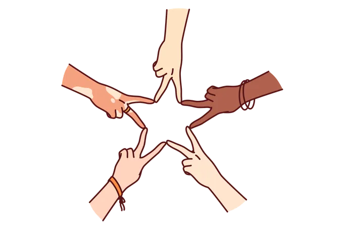 Mãos de pessoas multirraciais fazendo estrela  Ilustração