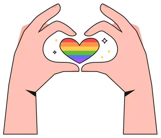 Mãos mostrando gesto de coração LGBT  Ilustração
