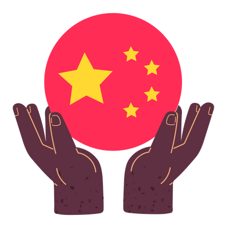 As mãos seguram a bandeira redonda da China  Ilustração