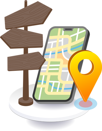 Map application shows travel directions  Illustration