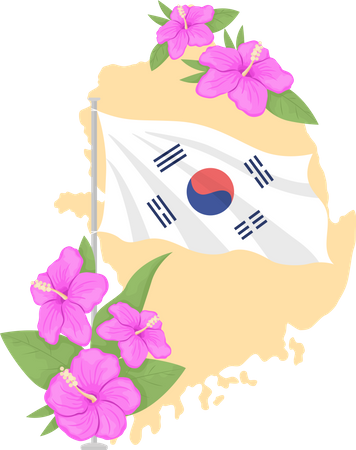 Map of Korea and hibiscus flowers  Illustration