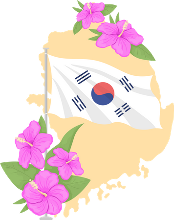 Mapa de corea y flores de hibisco  Ilustración