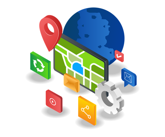 Mapa de ubicación de la aplicación para teléfonos inteligentes  Ilustración