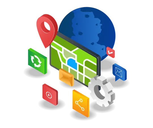 Mapa de ubicación de la aplicación para teléfonos inteligentes  Ilustración