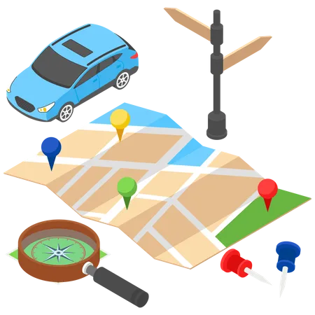 Mapa e direção  Ilustração