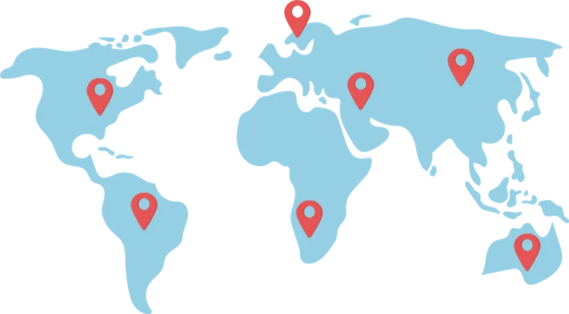 Mapa mundial com alfinetes  Ilustração
