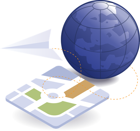 Símbolo de localização do mapa-múndi avião de papel  Ilustração