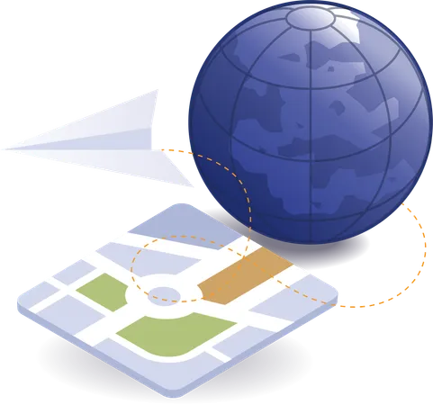 Símbolo de localização do mapa-múndi avião de papel  Ilustração