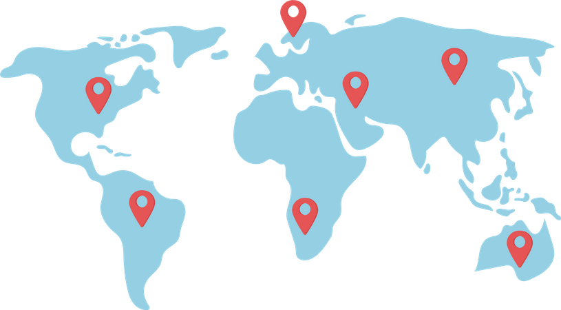 Mapa del mundo con alfileres  Ilustración