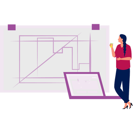 Chica mirando el plano del mapa  Ilustración