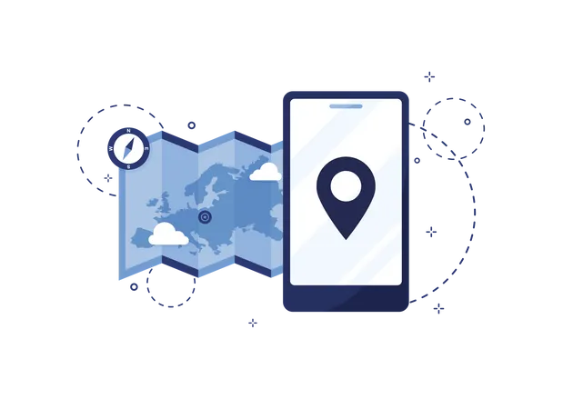 Aplicacion De Navegacion GPS Para Telefono Aplicacion De Mapas Y Punto Azul Mapa Digital De Eurasia Diseno Plano Ilustración