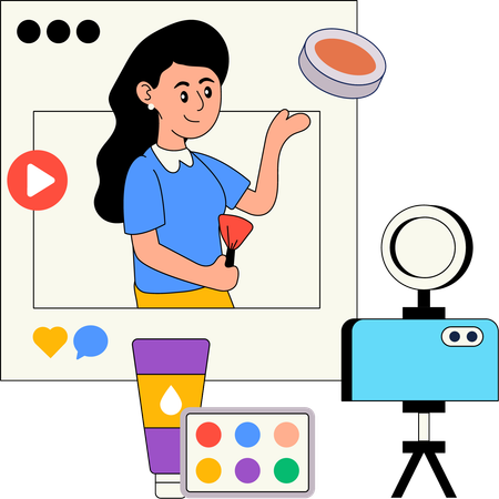 Influenciadora de maquiagem fazendo vídeo  Ilustração