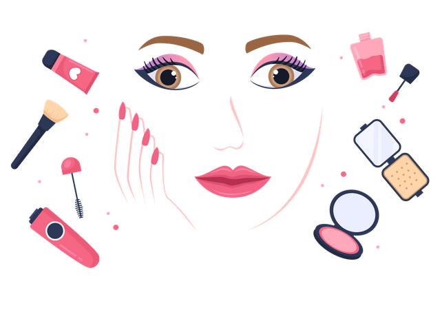 Variété de cosmétiques de maquillage pour le visage  Illustration