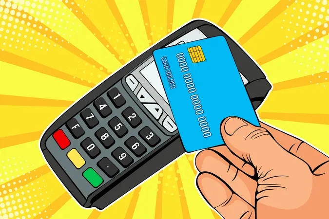 Terminal POS, Máquina de pago con tarjeta de crédito  Ilustración