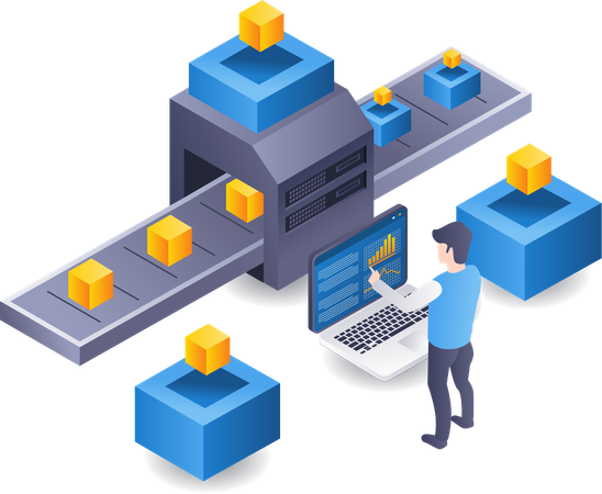 Máquina de produção de processamento de dados blockchain de tecnologia de inteligência artificial  Ilustração