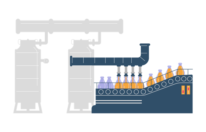 Máquina de fábrica que purifica aceite de palma en botellas  Ilustración