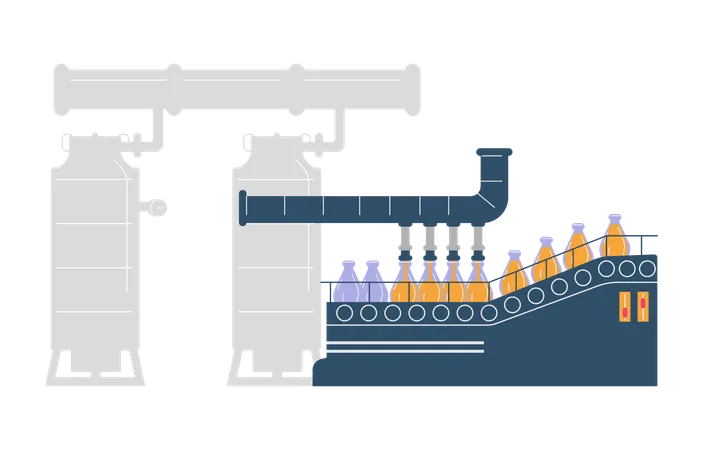 Máquina de fábrica que purifica aceite de palma en botellas  Ilustración