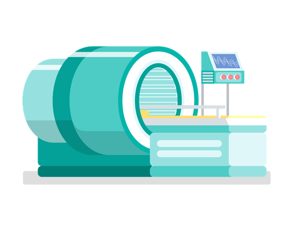 Máquina de ressonância magnética com tela mostrando diagnóstico de resultados  Ilustração