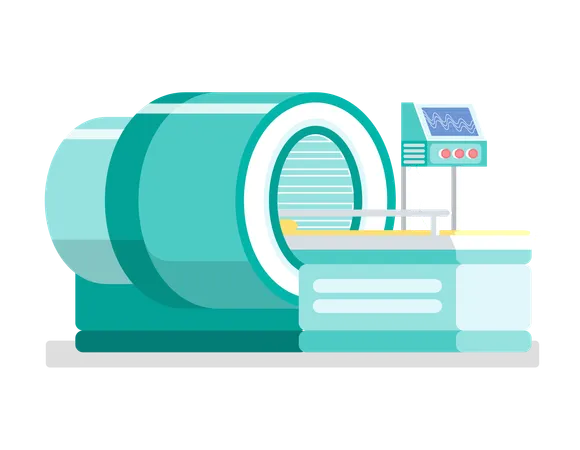 Máquina de ressonância magnética com tela mostrando diagnóstico de resultados  Ilustração