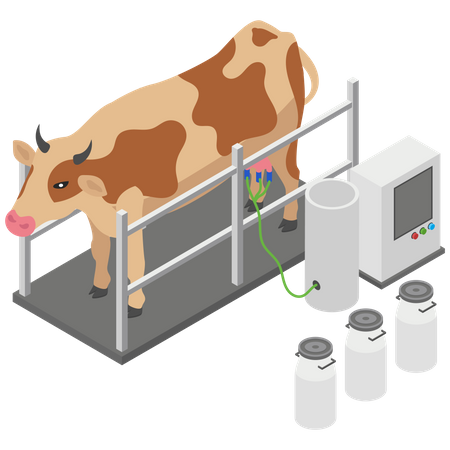 Máquina de tirar leite de vaca  Ilustração