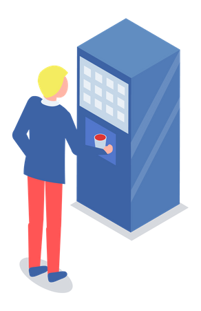 Homem usa máquina de venda automática de café  Ilustração