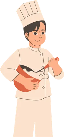 Máquina para hacer pan mezclando masa en un tazón con una batidora de mano  Ilustración