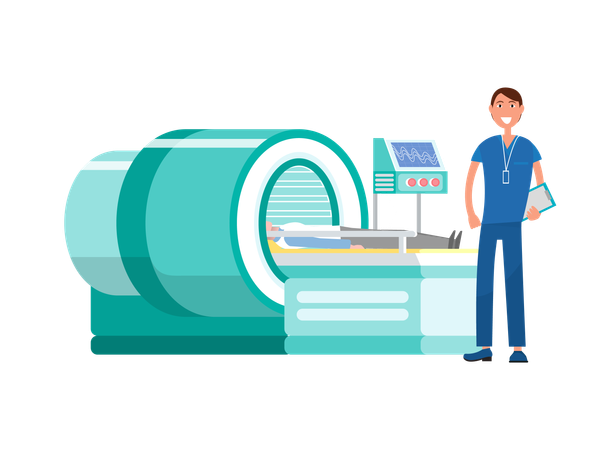 Máquina de ressonância magnética de ressonância magnética e médico  Ilustração