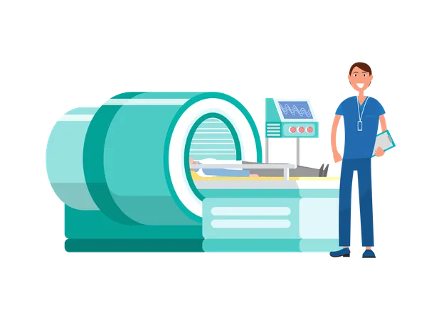 Máquina de ressonância magnética de ressonância magnética e médico  Ilustração