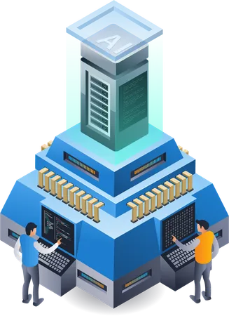 Una máquina servidora de datos crea tecnología de inteligencia artificial  Illustration