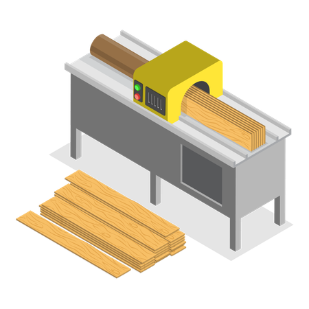 Maquinaria de aserradero para cortar tablones de madera  Ilustración