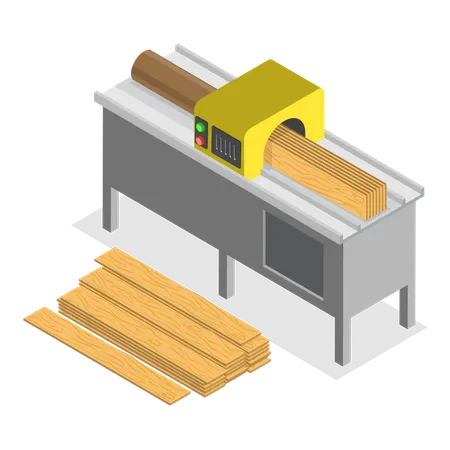 Maquinaria de aserradero para cortar tablones de madera  Ilustración