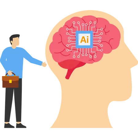 Máquinas de aprendizagem de inteligência artificial e cérebro humano  Ilustração