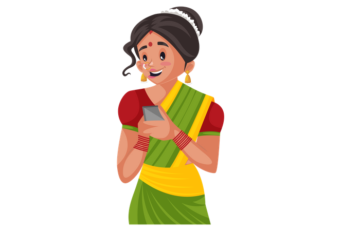 Femme marathi utilisant un smartphone  Illustration