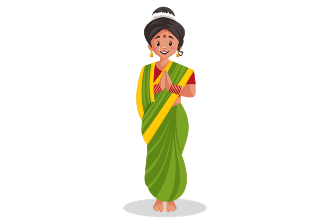 Marathi woman doing Namaste  Illustration