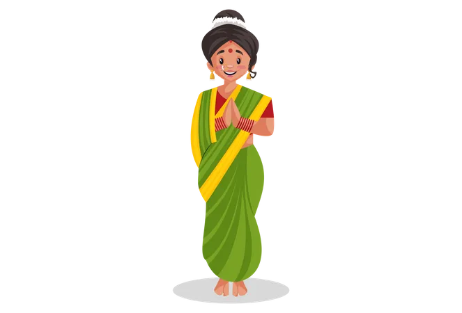 Marathi woman doing Namaste  Illustration