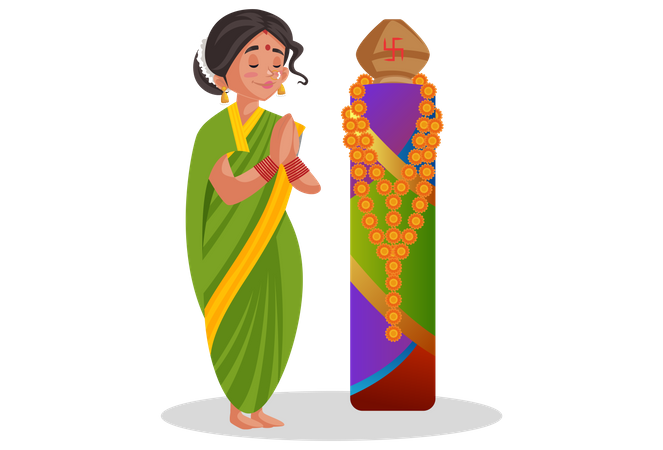 Marathi woman is doing worship  Illustration