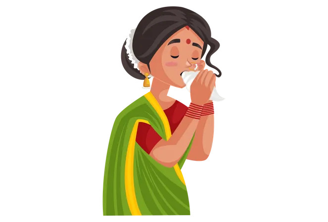 Une femme marathi souffle dans une coquille de conque  Illustration