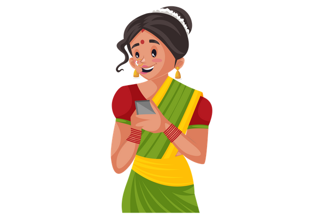 Marathi woman using smartphone  Illustration