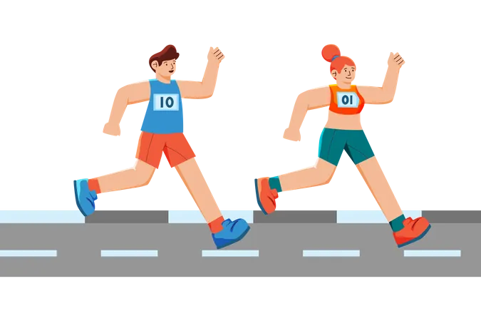 Best Premium Female athlete running marathon crosses the finish line,  nature on background, cartoon character, vector illustration Illustration  download in PNG & Vector format
