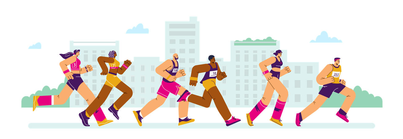 Marathon sport race with running people  Illustration