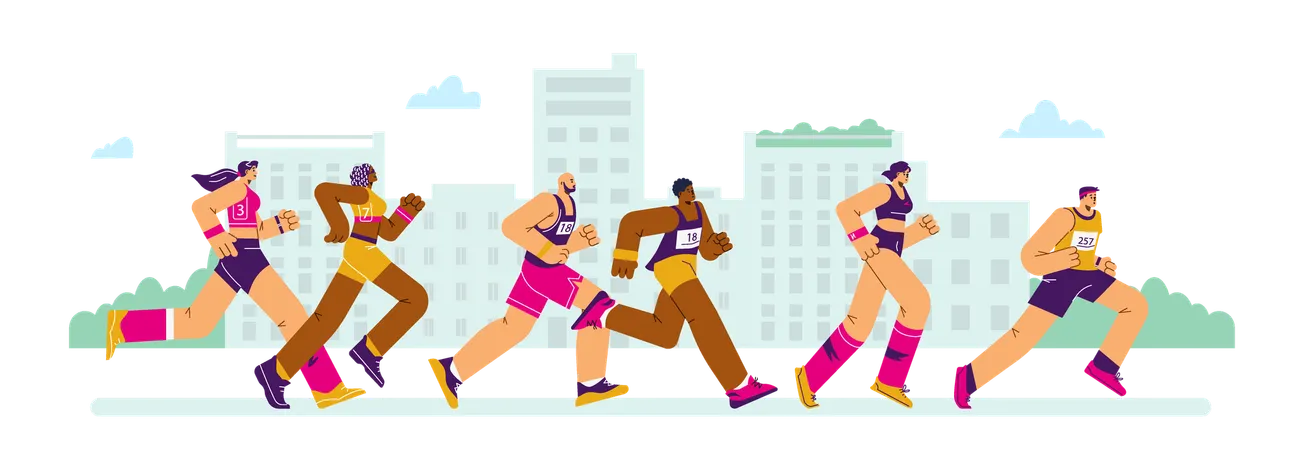 Marathon sport race with running people  Illustration