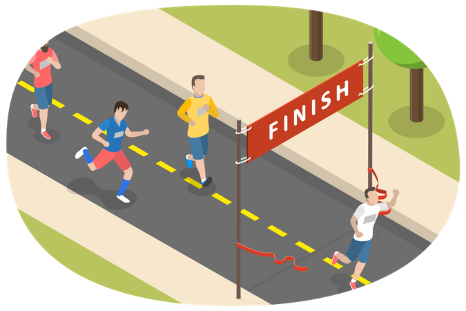 Marathon Winner and Crossing the Finish Line  Illustration