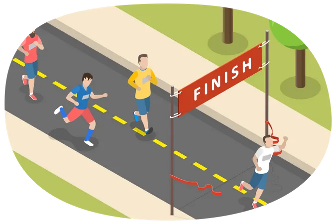 Marathon Winner and Crossing the Finish Line  Illustration
