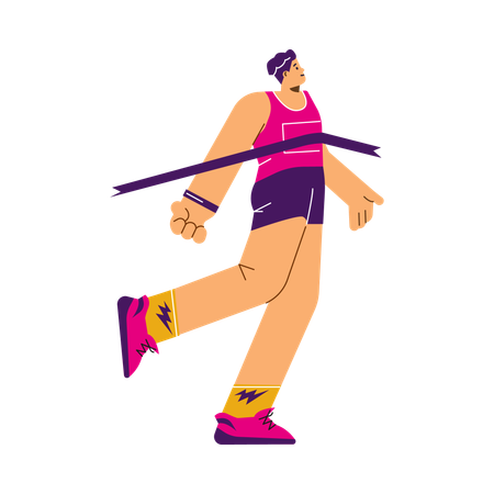 Marathon winner male tearing finish line  Illustration