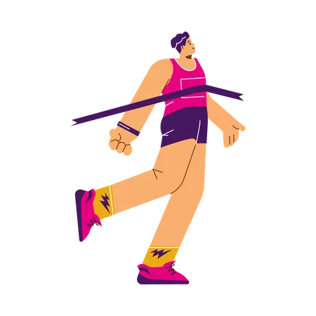 Marathon winner male tearing finish line  Illustration