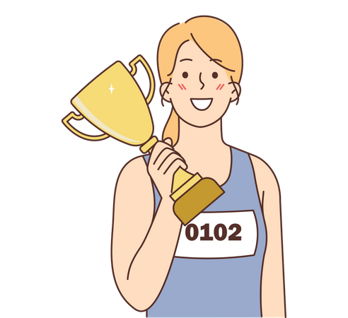 Corredor de maratona feminino com troféu  Ilustração