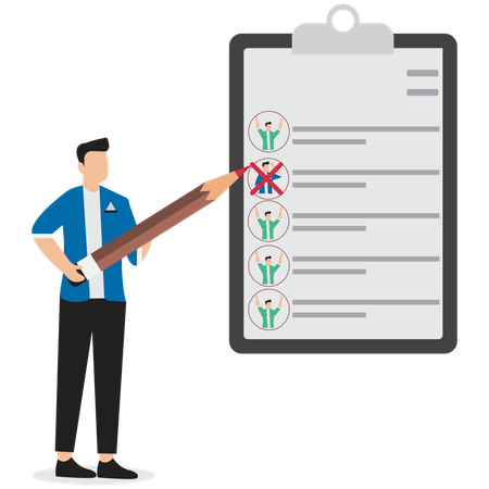 Marca de verificación de un joven en un formulario de trabajo  Ilustración